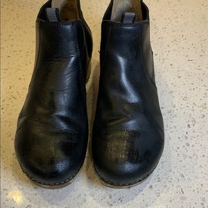Dansko Black Leather Slip-On Ankle Boots